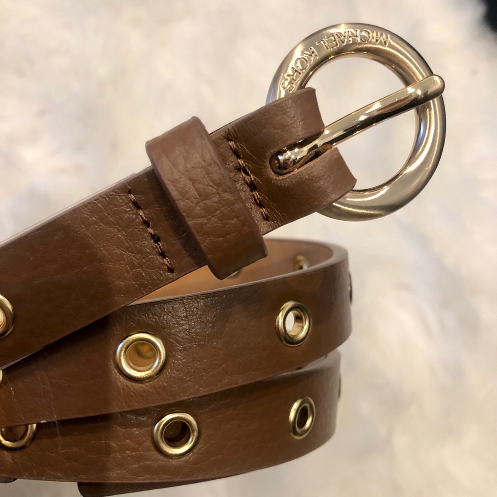 NEW MICHAEL KORS 1/2” Brown Leather Belt w/ gold